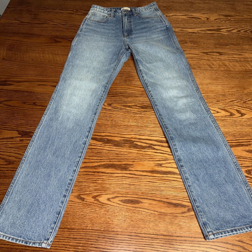 GRLFRND The Sara Super High Rise Slim Straight Jeans Blue Cotton Size 26 USA